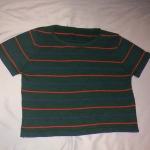 Striped green, blue, and red cropped shirt